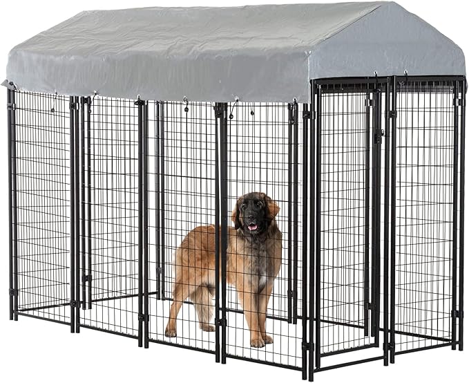 BestPet 8 x 4 x 6 Ft Dog Kennel Outdoor Dog Pen Playpen House Heavy Duty Dog Crate Metal Galvanized Welded Pet Animal Camping Cage Fence with UV-Resistant Waterproof Cover and Roof