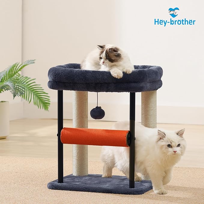 Hey-brother Cat Tree, Cat Scratching Posts with Bed, Sturdy Tower with Fully Sisal-Wrapped Columns and Plush Toy Ball for Indoor Kittens, 18.9 inches, Smoky Gray MPJ010SG