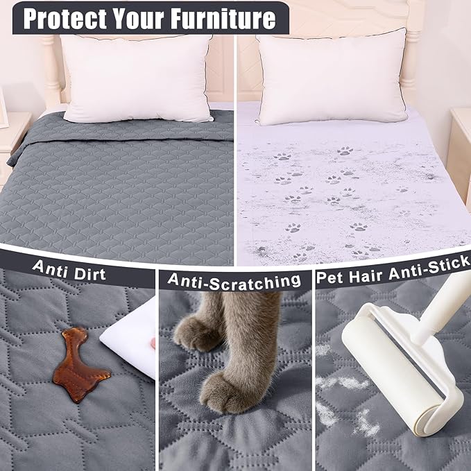 Smiry Waterproof Dog Bed Cover Blanket, Soft Reversible Pet Blanket, Washable Leakproof Cats Dogs Couch Cover for Sofa, Couch, Furniture (82x82 Inch, Grey/Light Grey)