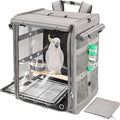 Suertree Bird Carrier Travel Cage, Cockatoo Carrier, Parrot Travel Backpack with Unbreakable Stainless Steel Mesh, Perch, Water Bottle and Food Bowl, X-Large Grey