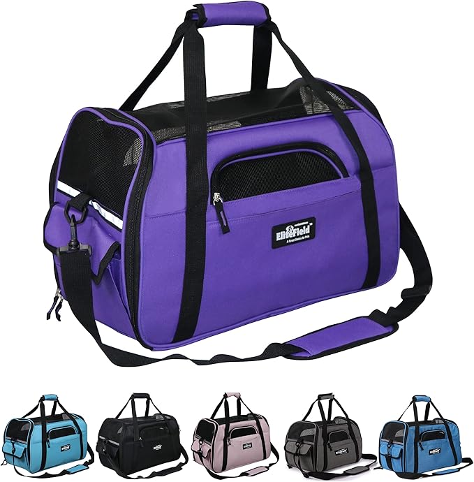 EliteField Soft Sided Pet Carrier (3 Year Warranty, Airline Approved), Multiple Sizes and Colors Available (Large: 19" L x 10" W x 13" H, Purple)