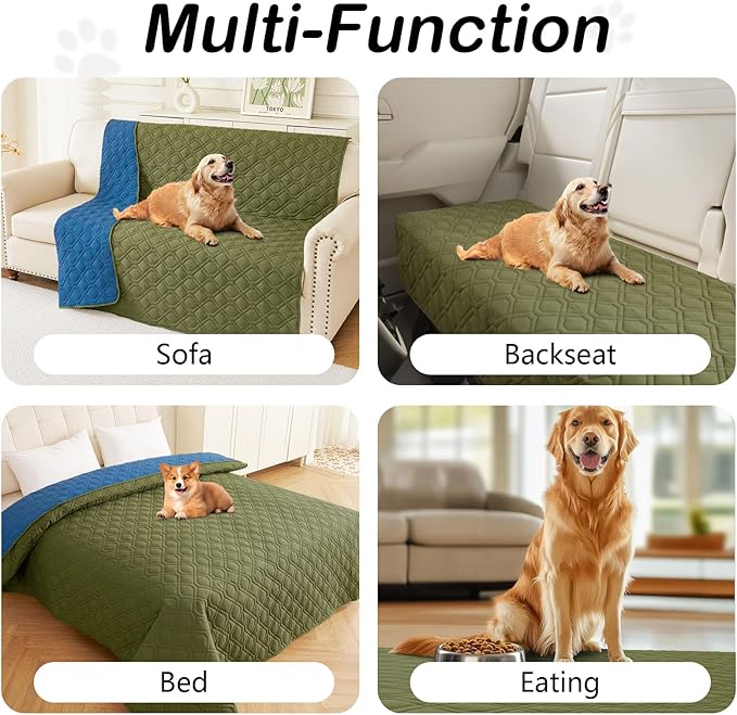 hyha Waterproof Dog Bed Blanket, Soft Pet Blankets, Waterproof Couch Cover for Dogs, Reversible Sofa Covers Washable for Furniture (40x50 Inch, Green/Navy Blue)
