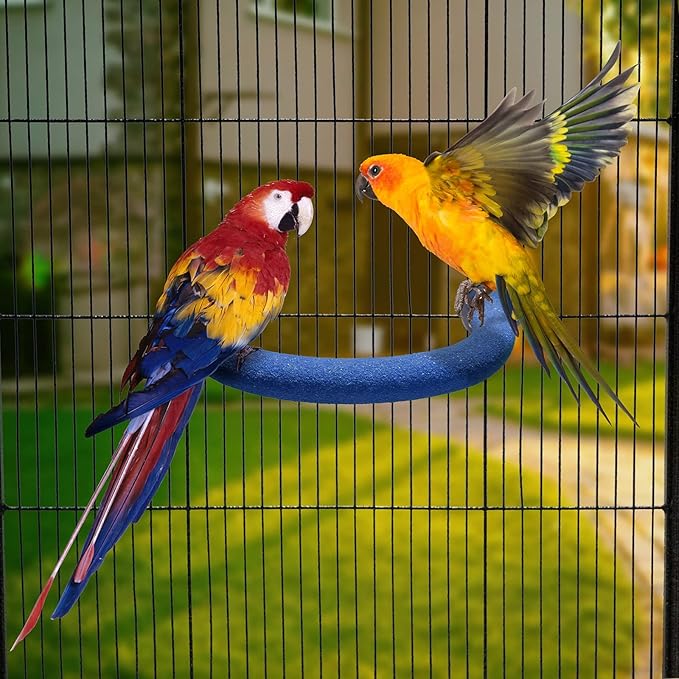 U Shape Parrot Perch Stand Toy Bird Platform Sand Paw Grinding Clean Stick Exercise Conure Budgie Cockatiel Cage Accessories (Small-Blue)