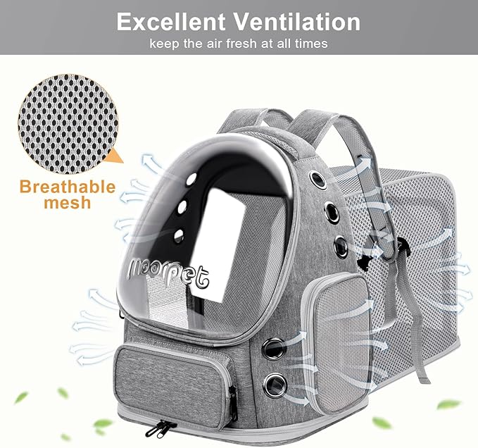 Breathable Cat Bubble Backpack Large Space Pet Carrier Backpack Expandable for Kitty Dog, Foldable Airline Approved Cat Backpack, Transparent PetTravel Backpack Up to 20 lbs (Green) (Grey)