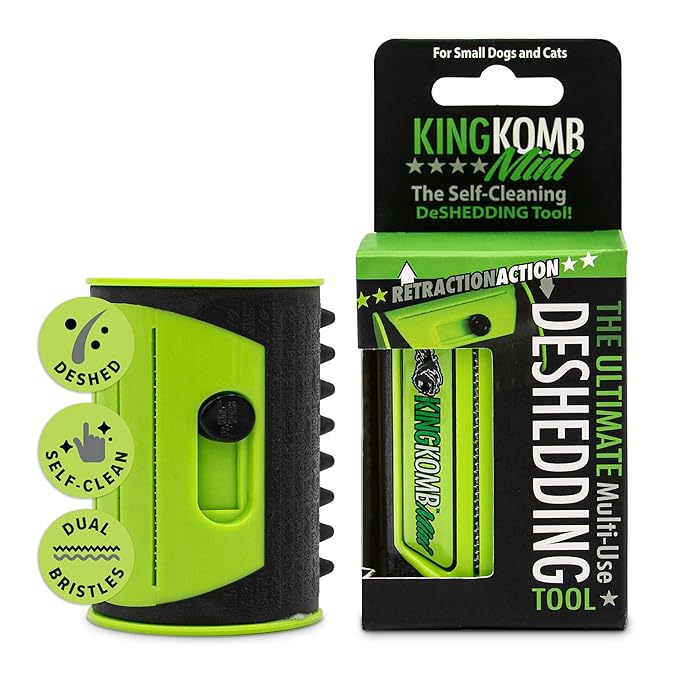 King Kanine Mini King Komb Pet Grooming Brush, Self Cleaning Deshedding | Multi-Use Tool for Cats & Kittens of All Life Stages | Mini Brush Pet for Grooming and Loose Hair | Perfect for Small Coats