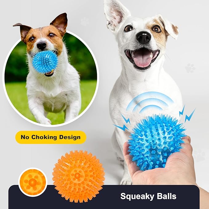 VITEVER 3.5” Squeaky Dog Toy Balls (6 Colors) Puppy Chew Toys for Teething, BPA Free Non-Toxic, Spikey Dog Balls for Medium, Large & Small Dogs, Durable Toys for Aggressive Chewers
