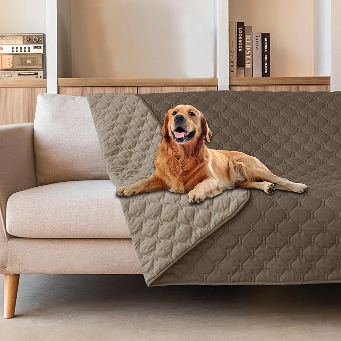 gogobunny 100% Double Sided Waterproof Dog Blanket Soft Pet Bed Cover Reversible Protect Furniture Couch Sofa Car for Puppy Cat Kids (Dark Walnut/Light Walnut, 82x120 Inch (Pack of 1))