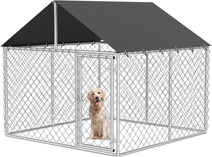 Outdoor Dog Enclosure Heavy Duty Dog Kennel House Mesh Dog Big Cage Pet Kennel Steel Fence with Secure Lock