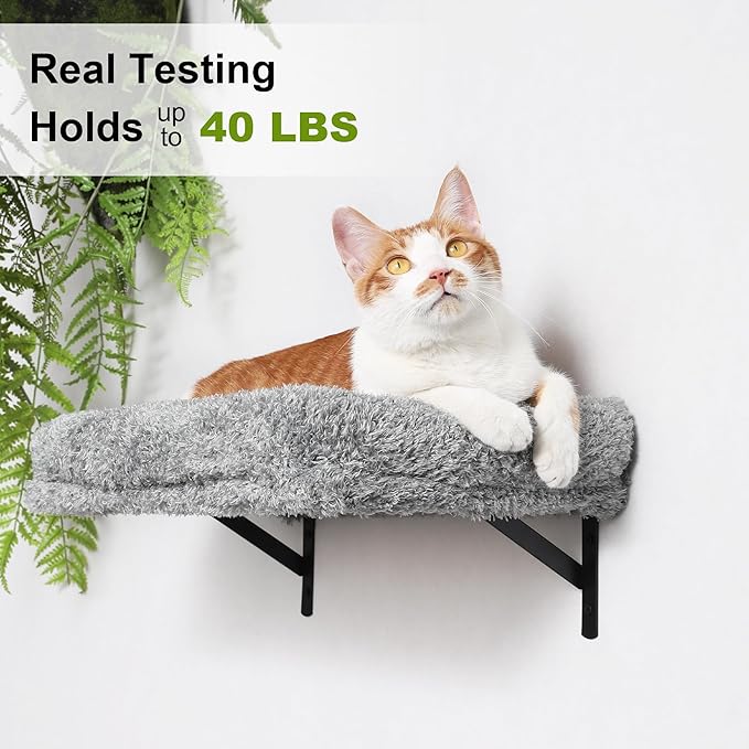 FUKUMARU Cat Wall Shelves, Stable & Safe 4 in 1 Cat Furniture Set, Wooden Climbing Wall with Scratching Post for 16 Inch Drywall - Light Gray