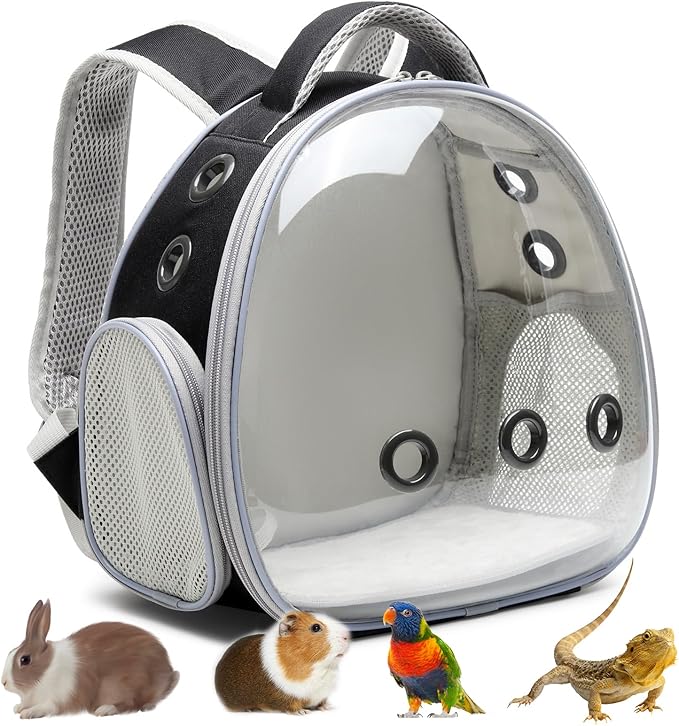 Portable Travel pet Backpack Carrier Hamster Bag Guinea Pig Bird Small Dog cat Turtle Carrier Rabbit Cage Squirrel Bearded Dragon Breathable Hangbag (Black)