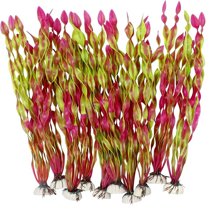 MyLifeUNIT Artificial Seaweed Water Plants for Aquarium, Plastic Fish Tank Plant Decorations 10 PCS (12 Inches Tall, Wine Red)