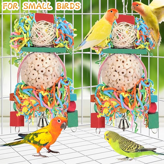 BBjinronjy Bird Toys,2PCS Hanging Natural Soft Sola Ball Beak Chew Shred Forage Toys for Parrots,Cockatiel,Conure,Love Birds,Parakeets,Budgie and Other Small Birds