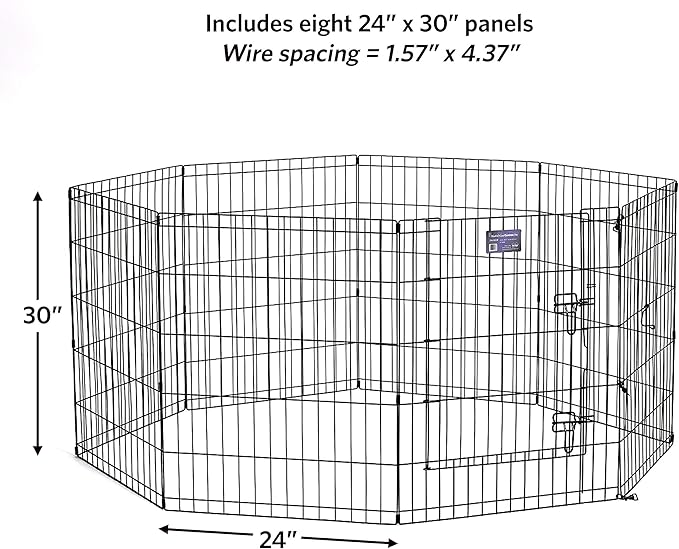 MidWest Homes for Pets Folding Metal Dog Exercise Pen, Indoor/Outdoor Playpen with Secure Door, Provides 16 Sq Feet of Play Space, 30-Inches Tall, Black E-Coated