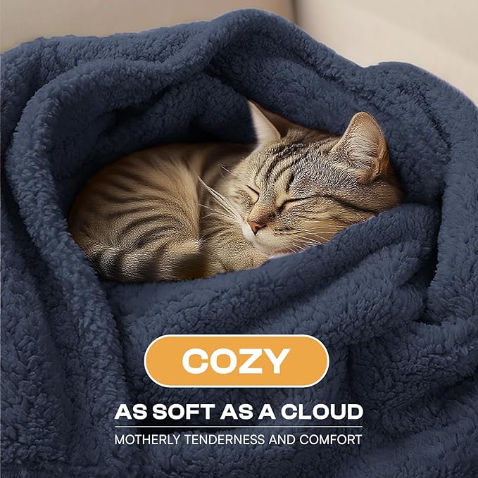 Luciphia Waterproof Pet Blanket for Medium Large Dogs Soft Cat Sherpa Calming Thick Cover Leakproof Cozy Puppy Sofa Bed Car Couch Protector(Blue/Navy,80x63 inches)