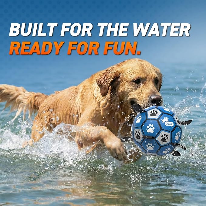 QDAN Dog Ropes Toys, Soccer Ball with Straps, Puppy Birthday Gifts, Durable Balls for Medium Large Dogs-Blue&Grey（8 Inch）