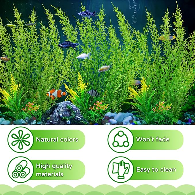 Fish Tank Accessories Large Plants, Green Fish Tank Decorations, Aquarium Decor Plastic Plants 3pcs