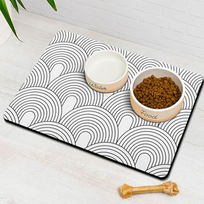 Dog Food Mats for Floors Absorbent, Pet Cat Food Mat - Quick Dry Dog Bowl Mats for Food and Water, Eco-Friendly Boho Pet Supplies