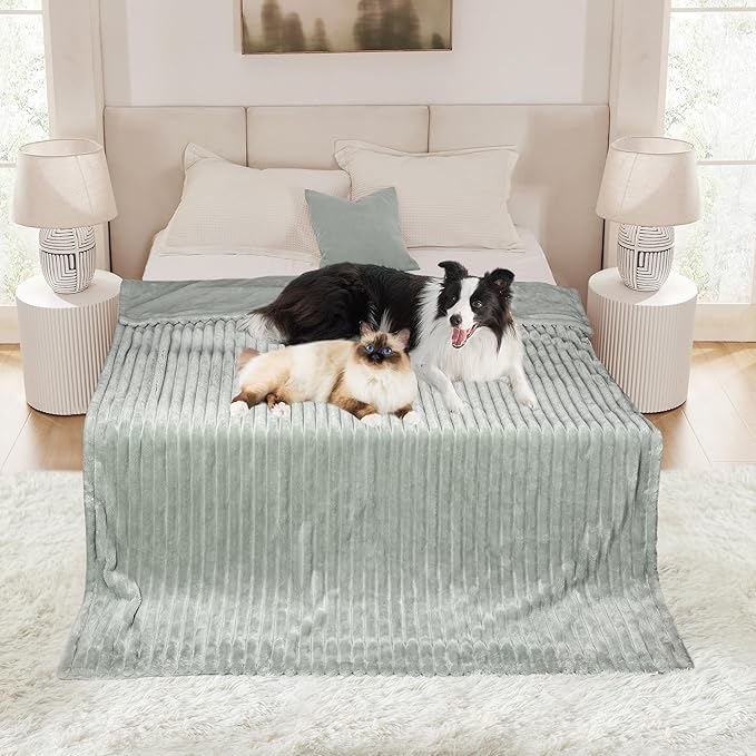 Waterproof Dog Blanket, Soft Fleece Blanket for Couch Protector, Reversible Pet Blankets Furniture Protector Cover for Small Medium Large Dogs Cats (Green, 60"x80")