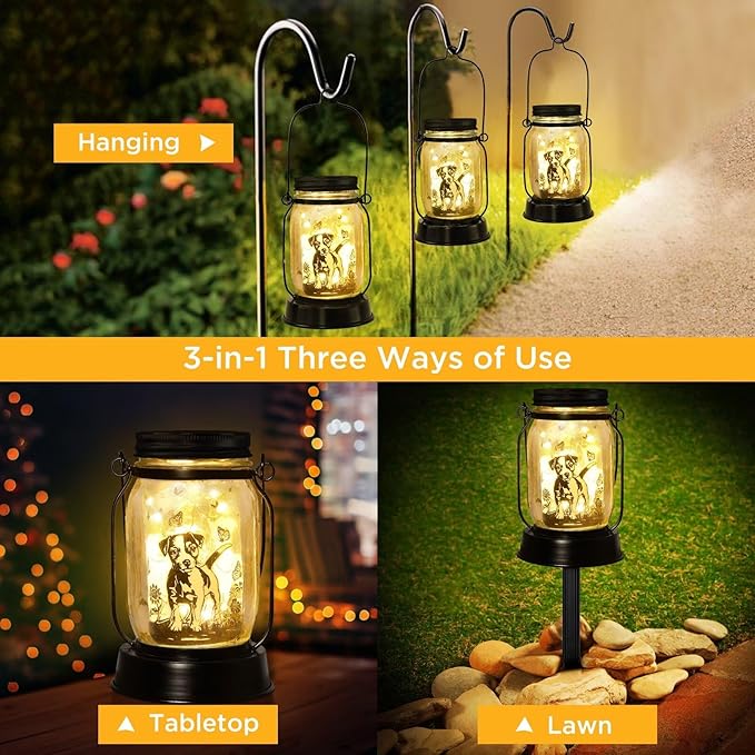 Jack Russell Terrier Gifts for Women/Men Jack Russell Terrier Solar Lanterns Mom Birthday Dog Lovers Lantern Pet loss Pet Memorial Lights Solar Garden Decoration for Yard, Patio,Backyard,Porch Torches