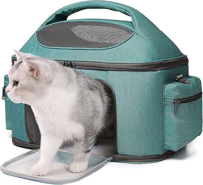halinfer Large Fat Cat Carrier Fit up to 20 Pounds, Small Puppy Pet Travel Carrier, Car Seat Secure and Collapsible Soft Side Carrier Airline Approved Under Seat