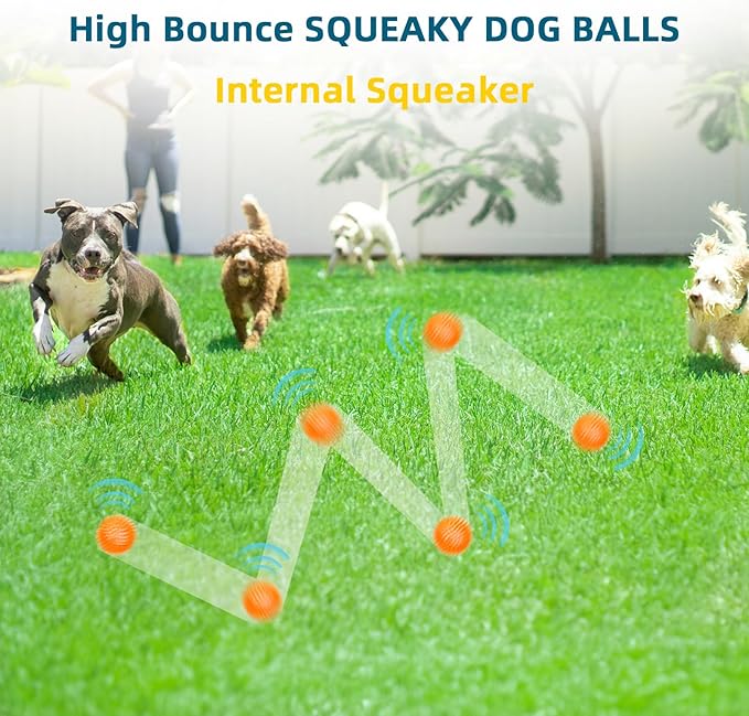 SHARLOVY 3'' Squeaky Balls for Small Dogs, 4 Colors Spiky Dog Balls for Puppy Teething, Durable Puppy Chew Toys for Teething, Indestructible Toys to Fetch and Train, BPA Free Non-Toxic