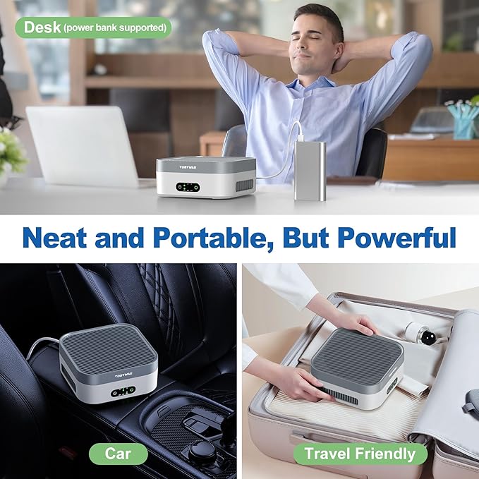 Air Purifier for Home – True HEPA Filter for Pets, Smoke & Allergies | 600 Sq Ft Coverage | Ultra-Quiet & Portable for Bedroom/Travel