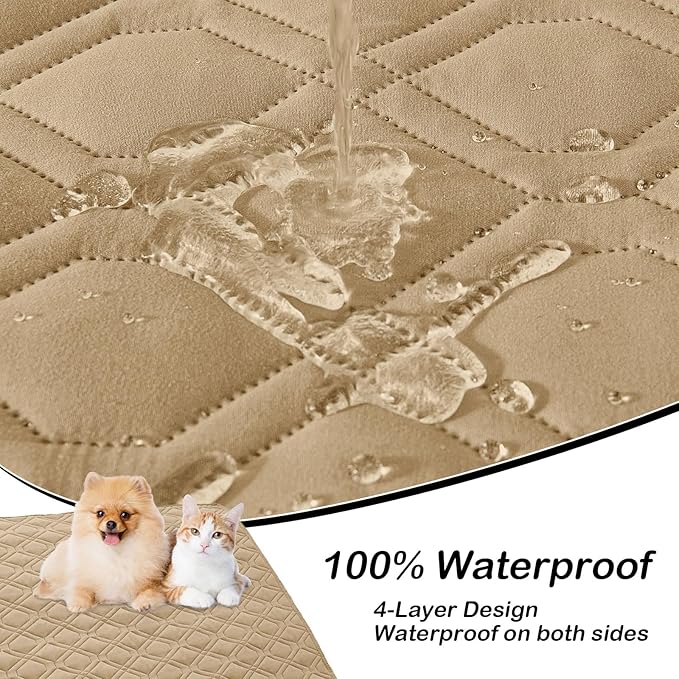 hyha Waterproof Dog Bed Blanket, Soft Pet Blankets, Waterproof Couch Cover for Dogs, Reversible Sofa Covers Washable for Furniture (40x50 Inch, Camel/Beige)