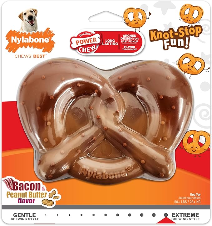 Nylabone Pretzel Power Chew Toy for Dogs, Dog Toys for Aggressive Chewers, Bacon & Peanut Butter Flavor, X-Large Dogs - 50+ lbs, 1 Count
