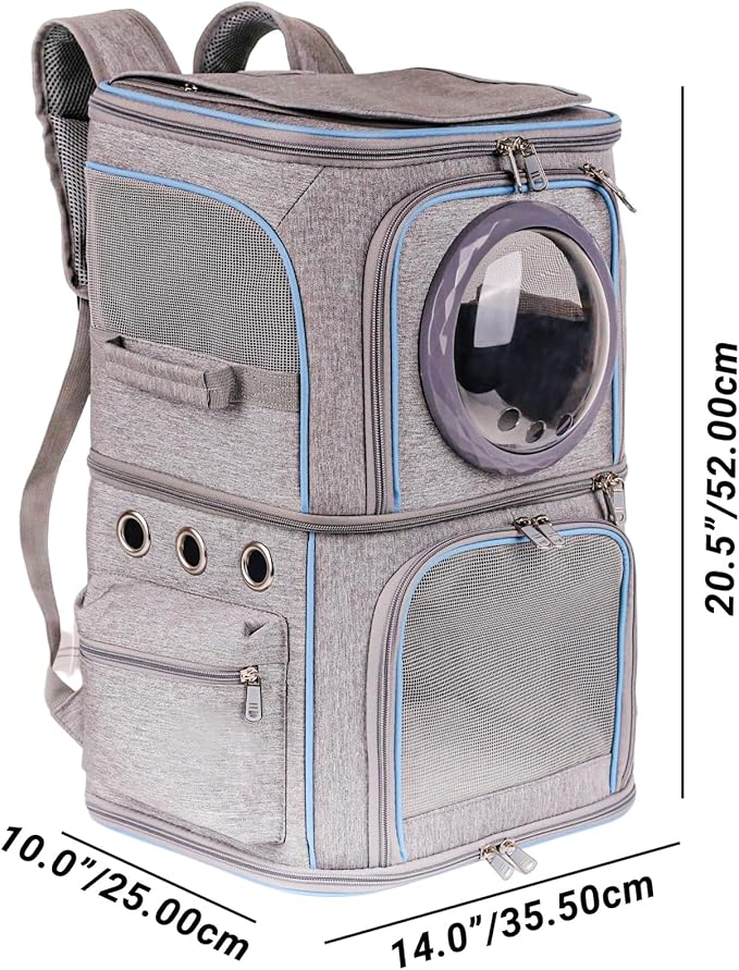 2-in-1 Pet Carrier Backpack for Two Cats or One Dog, Double-Layer 2 Compartment Carry Bag to Transport Small Animals Traveling and Hiking, Space Capsule Clear Bubble Dome