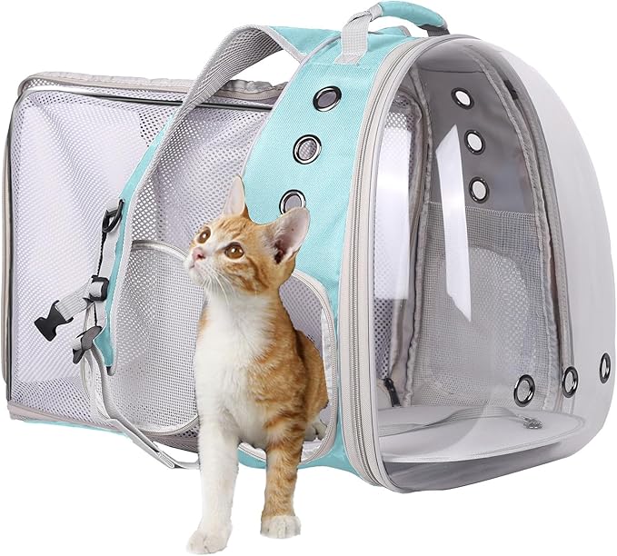 Square Back Extension Pet Backpack Carrier for Cat and Small Puppy up to 12 Pounds, Clear Space Capsule Astronaut Transparent Bubble Window Backpack to Carry and Transport Cat to Vet and Traveling