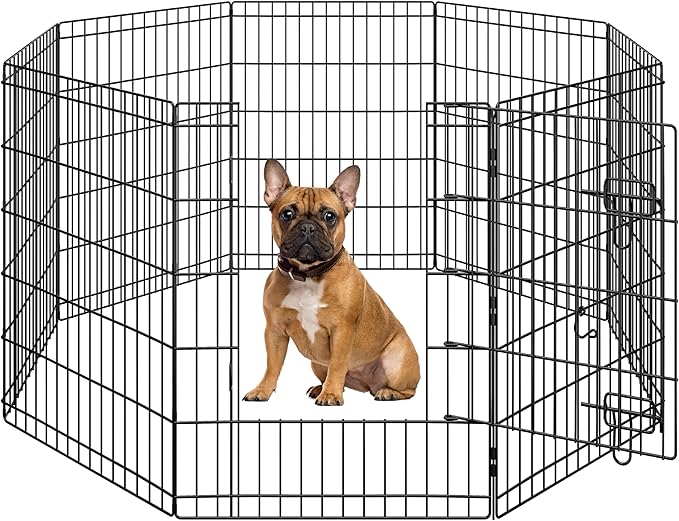 Yaheetech 30" High 8 Panel Foldable Metal Dog Exercise Pen Pet Playpen Dog Fence Outdoor & Indoor Use for Small Animals with Door Black
