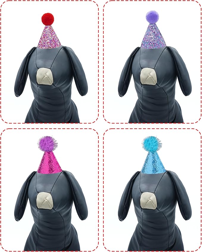 PET SHOW 20 Pack Mini Small Dog Hats with Sequin Puppy Birthday Party Hats for Stuffed Animals Cats Adjustable Holiday Hat Headband Kitten Pet Grooming Costume Accessories