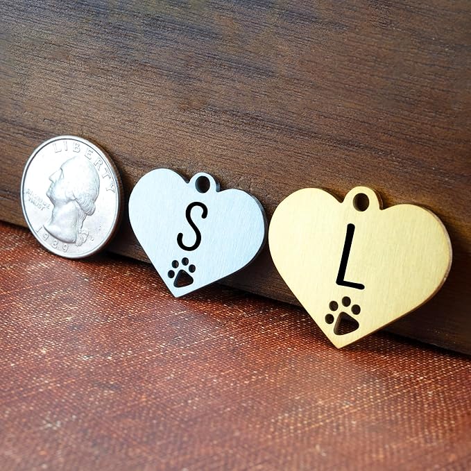 Ultra Joys Dog Tags Personalized for Pets - Hollow Paw Custom Pet ID Tag - Engraved Dog Tag for Small, Large Dogs - Large Heart in Silver