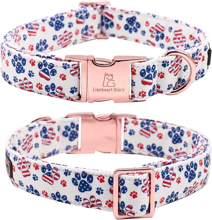 Lionheart Glory American Flag Dog Collar - 4th of July Collar with Adjustable Bow for Small Dogs