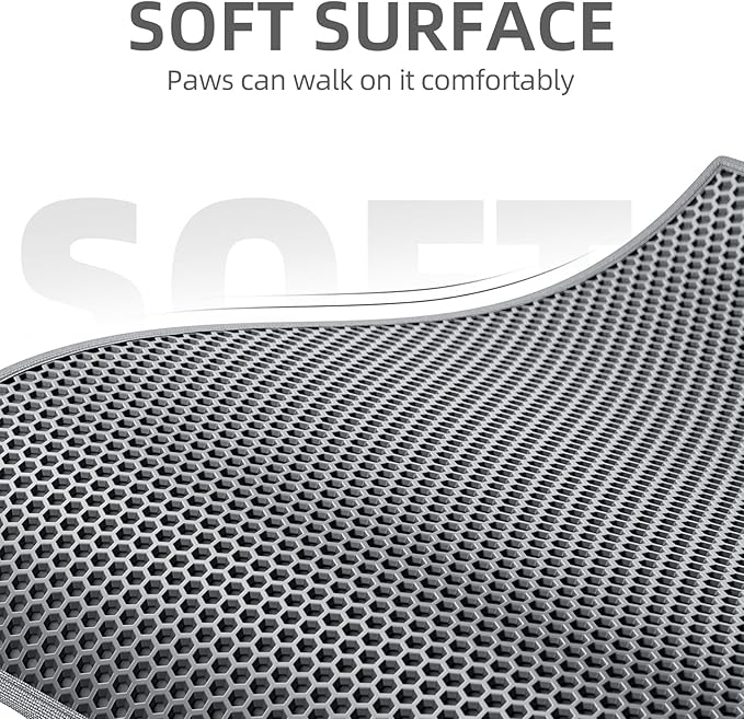 ESTHELLO Cat Litter Mat Large, Cat Litter Trapping Mat, Honeycomb Double Layer Design, Easy to Clean,Washable (36’’ x 30’’ Gray)