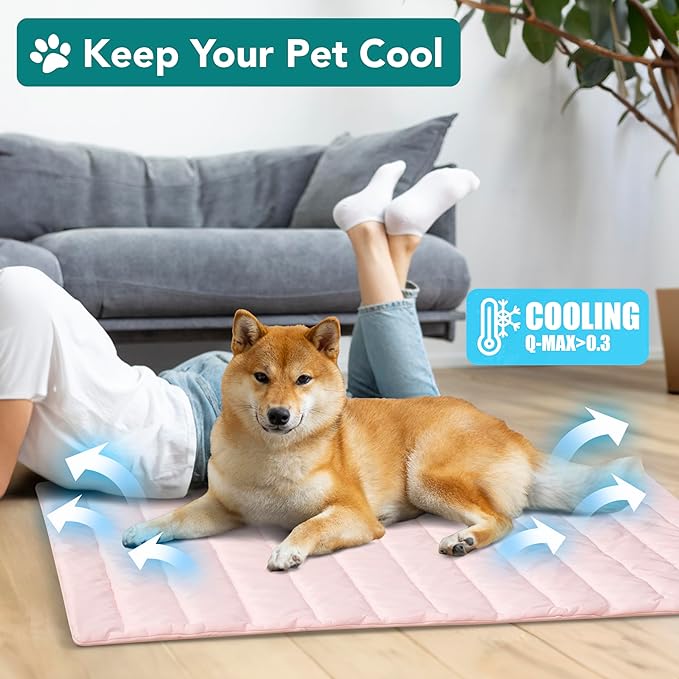 PetAmi Cooling Mat for Dog, Premium Pet Cooling Blanket for Crate Kennel, Indoor Cat Cool Sleeping Pad, Q-MAX Cold Sofa Couch Cover for Summer, Pink, Medium (29x40)