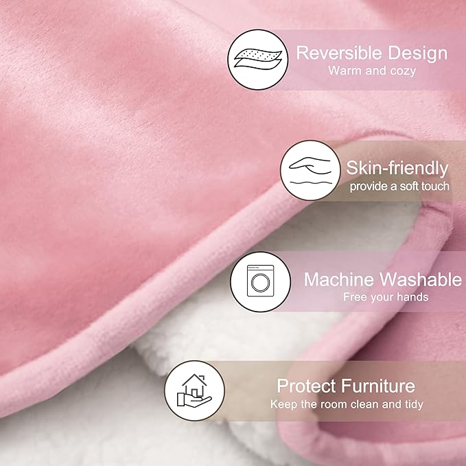 gogobunny Waterproof Pet Blanket for Small Dogs and Cats, Reversible Sherpa Fleece Soft Plush Throw for Couch Protection, Washable Furniture Protector (Pink, 30x40 inches)