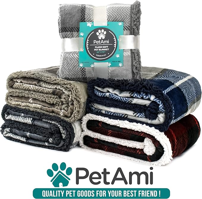 PetAmi Waterproof Dog Blanket for Small Medium Dog Puppy Cat Throw for Couch Cover Leakproof Protection, Sherpa Fleece, Reversible Soft Washable 29x40 Checker Plaid Red