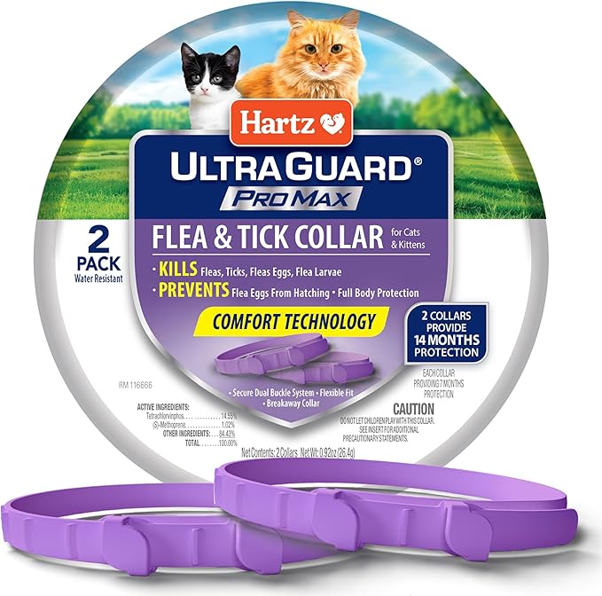 Hartz UltraGuard ProMax Flea & Tick Collar for Cats I 14 Months Protection I Soft & Comfortable | Flea & Tick Prevention I 2 Pack