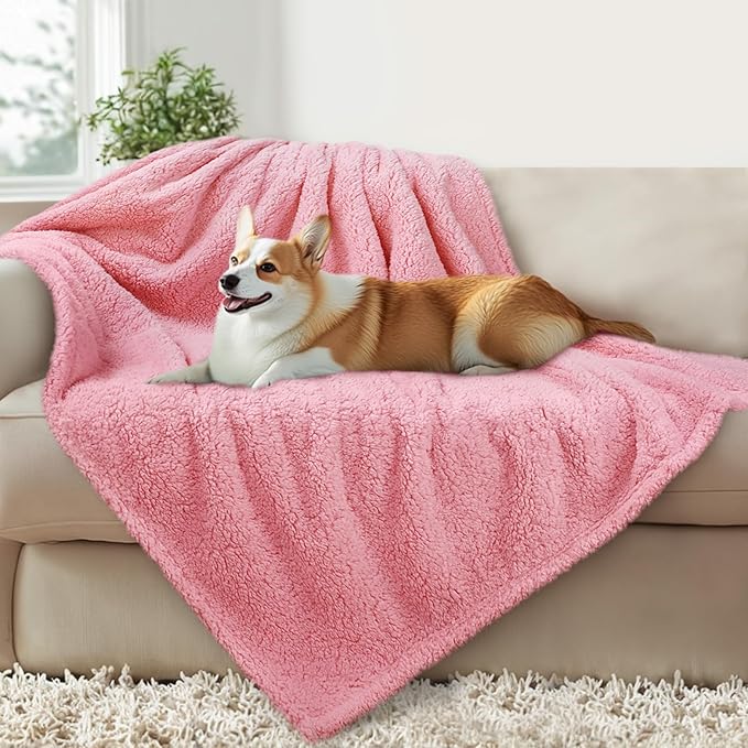 Luciphia Waterproof Pet Blanket for Medium Large Dogs Soft Cat Sherpa Calming Thick Cover Leakproof Cozy Puppy Sofa Bed Car Couch Protector(Pink,80x63 inches)