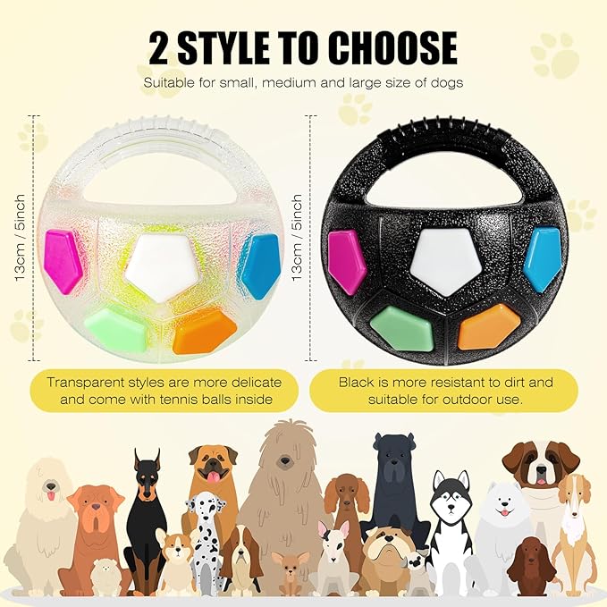 Dog Toy Ball with Handle, Toss and Fetch Play, Interactive Ball for Dogs Playing, Squeaky Floating (Black)
