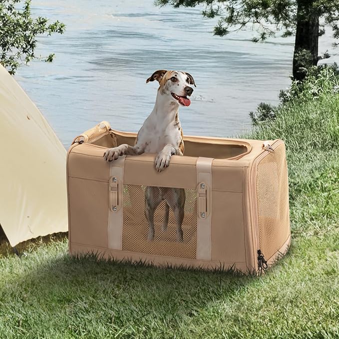 Petsfit 19x12x12 Pet Carrier for Large Cats (up to 20 lbs), Soft-Sided Small Dog Travel Carrier, Upgraded with Patented Buckle and Soft Padding, Ideal for Car Road Trips,Khaki
