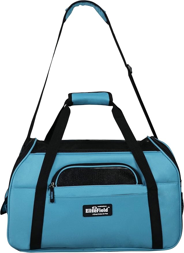 EliteField Soft Sided Pet Carrier (3 Year Warranty, Airline Approved), Multiple Sizes and Colors Available (Large: 19" L x 10" W x 13" H, Sky Blue)
