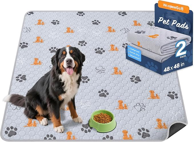 Washable Pee Pads for Dogs, 2 Pack Absorbent Reusable Training Dog Pads Pet Puppy Pads, Non-Slip Potty Pads for Whelping, Playpen, Crate, Bed, Orange, 48"x48"