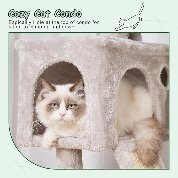 Cat Tree, 41.3" Cat Tower for Indoor Kittens with Scratching Board and Posts, Multi-Level Cozy Cat Condo with 2 Perches, Hammock, Balls, Light Gray GCT005SW