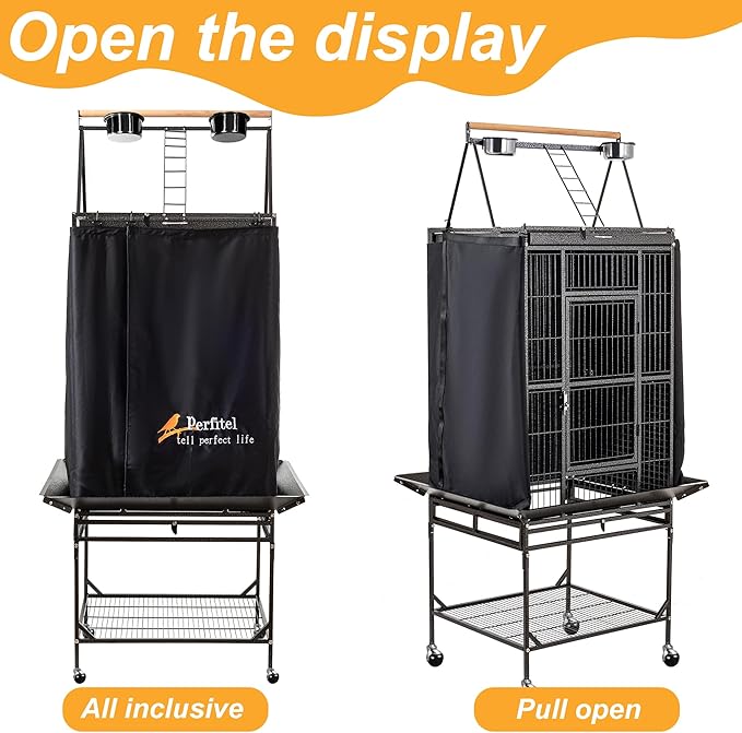 Bird Cage Cover(Black) Good Night Birdcage Cover Black-Out Birdcage Cover Durable Breathable Washable Material… (68 inch)