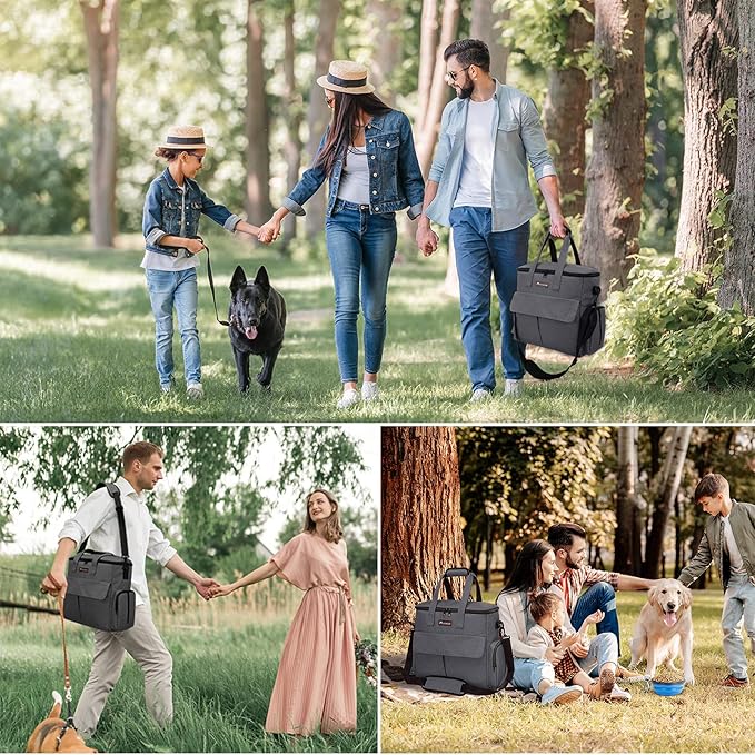 Modoker Airline Approved Pet Travel Bag, Weekend Dog Travel Set for Dog and Cat, Airline Approved Tote Organizer with Multi-Function Pockets 2 Food Storage Containers, 2 Collapsible Bowls (Dark Gray)