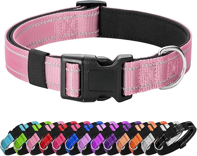Reflective Dog Collar Padded with Soft Neoprene Breathable Quick Release Basic Dog Collars for Puppy Extra Small Dogs Pink Girl