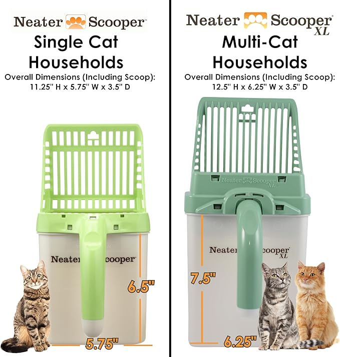 Neater Pet Brands Neater Scooper Standard Cat Litter Scoop, 195 Refill Bags – Mess-Free Cat Litter Scooper with Bag, Spill-Proof Kitty Box Sifter, Bin Doubles as Scoop Holder, For Single-Cat Household
