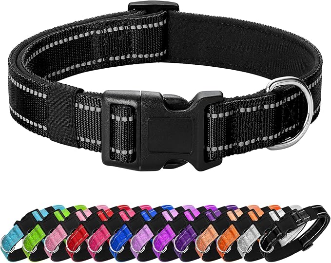 Reflective Dog Collar Padded with Soft Neoprene Breathable Quick Release Basic Dog Collars for Puppy Small Dogs Girl Boy Black